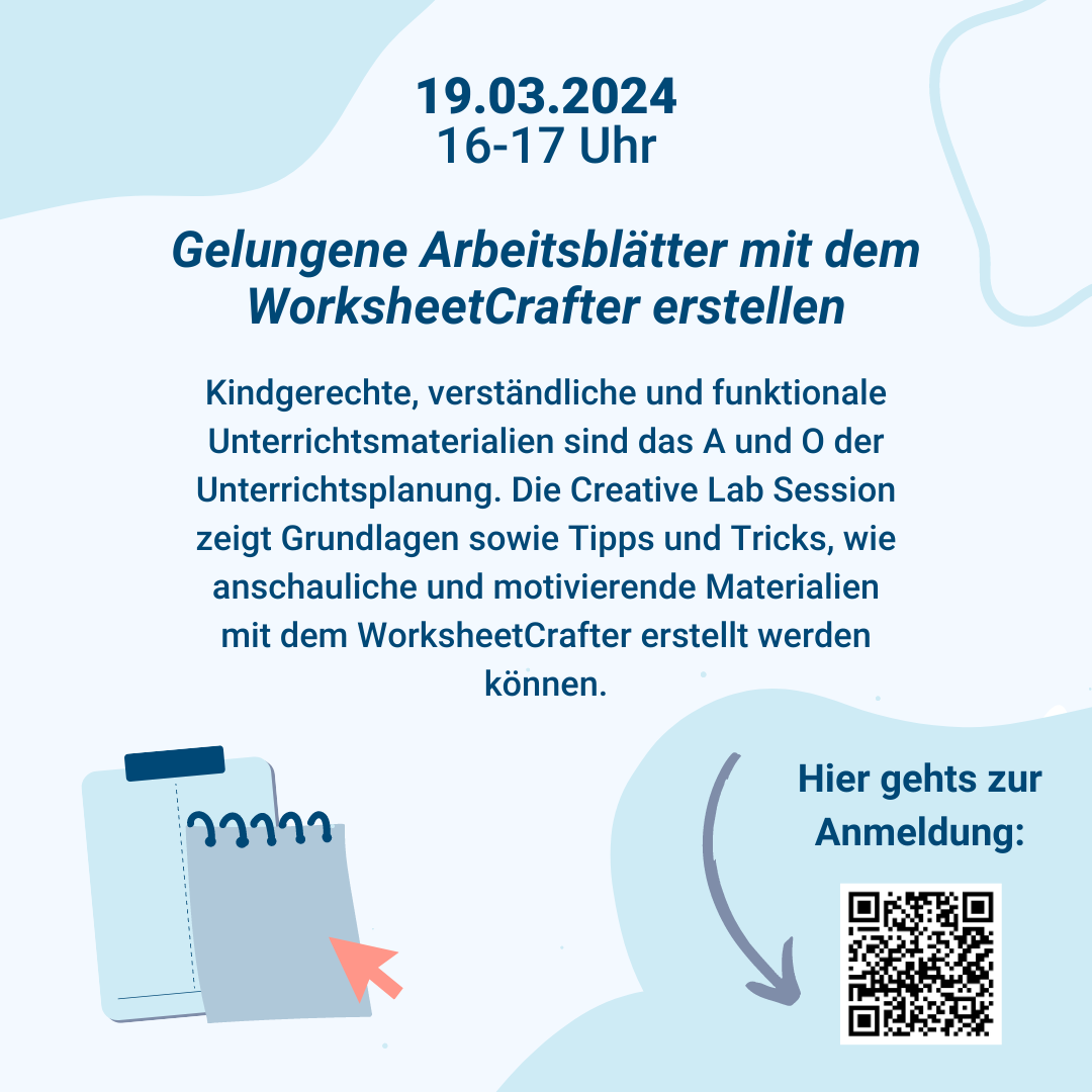 Mehr über den Artikel erfahren „LEARN, TRY OUT, DISCUSS – CREATIVE LABS FÜR STUDIERENDE“ WORKSHOP „GELUNGENE ARBEITSBLÄTTER MIT DEM WORKSHEETCRAFTER ERSTELLEN“
